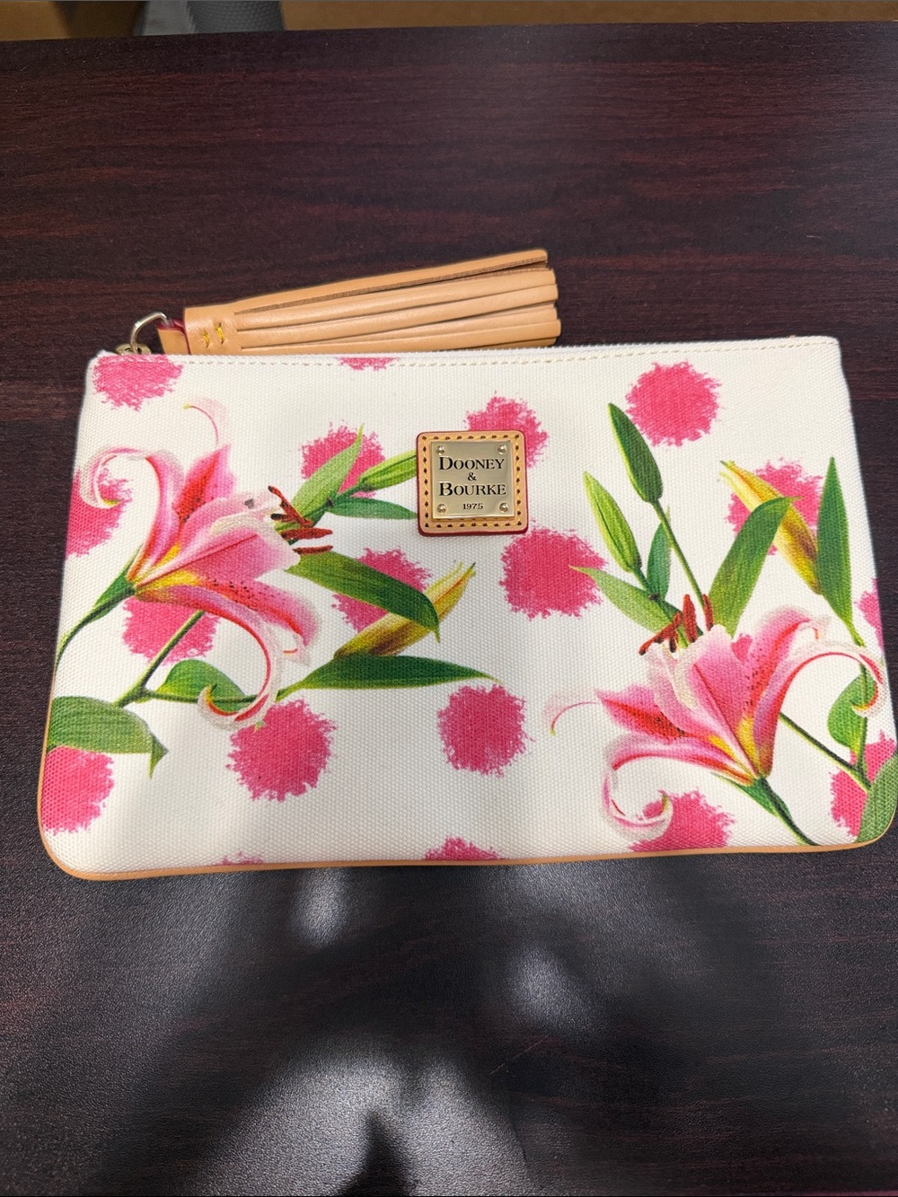 Dooney & Bourke Cream Wristlet with Pink Floral Print